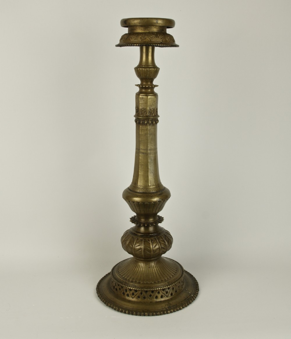 A Large And Impressive 18th Century Mughal Cast Brass Lamp Stand 