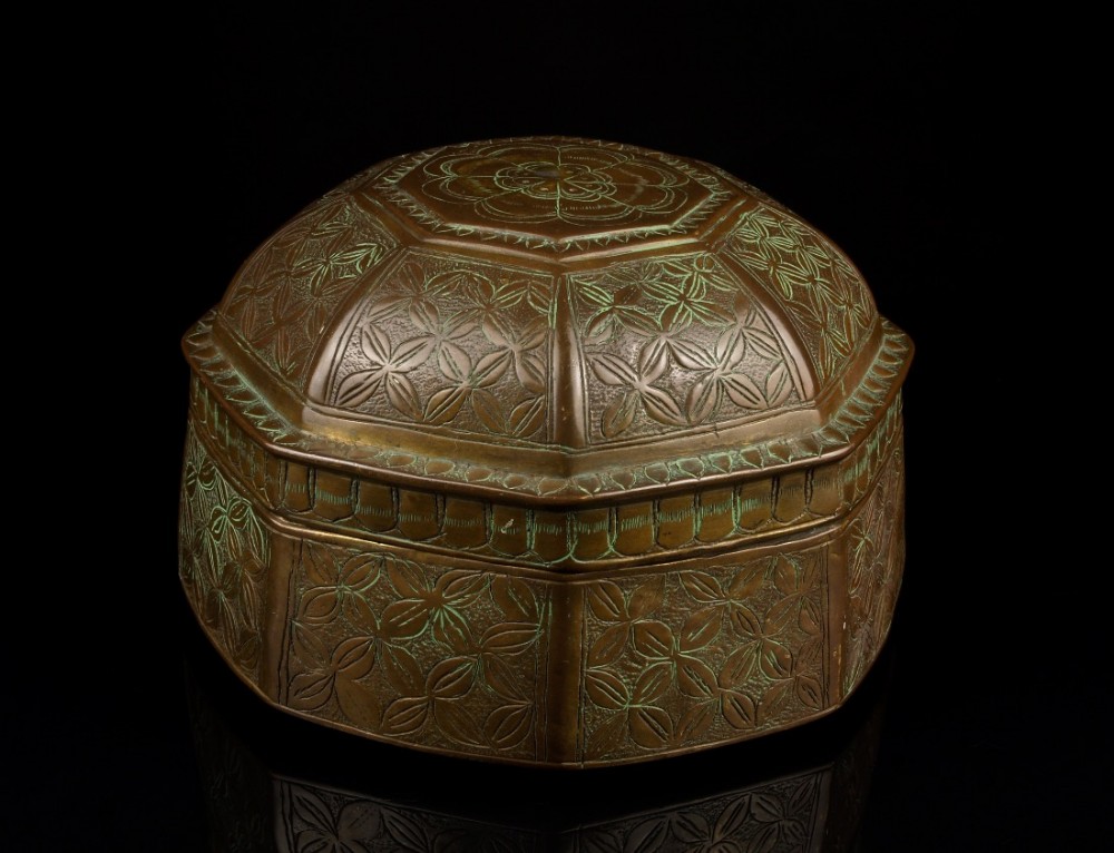 an 18th c mughal wrought brass betel box paandaan