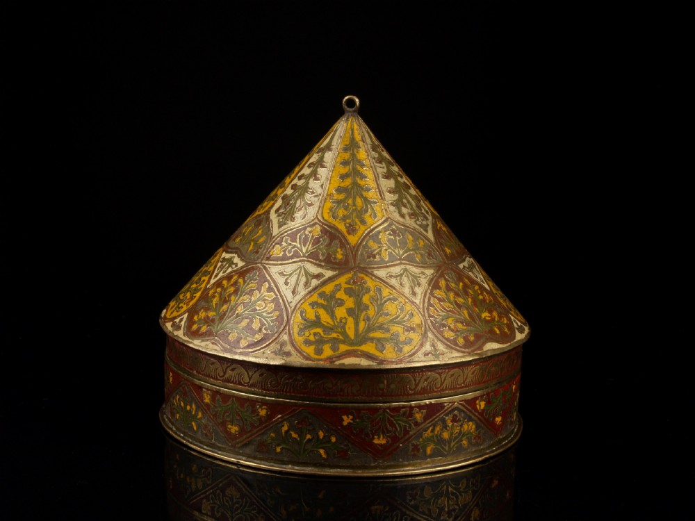 an unusual lacquer finished indian brass betel paan box