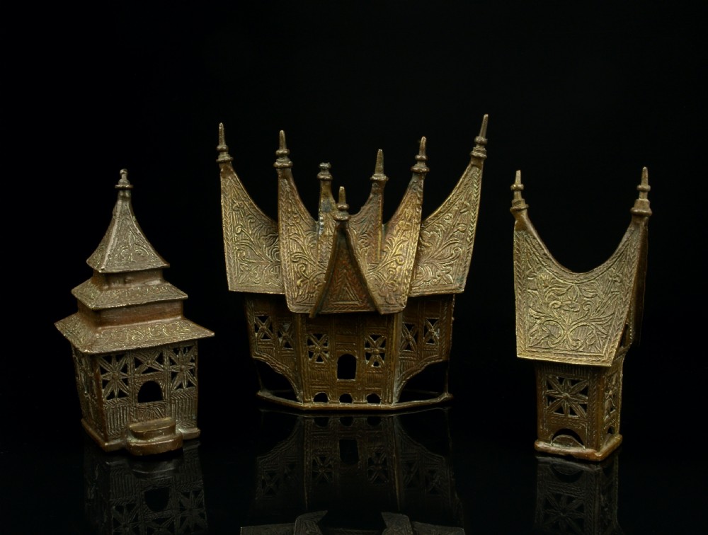 a malay cast brass model 'menangkabau house' village sumatra indonesia circa 1900
