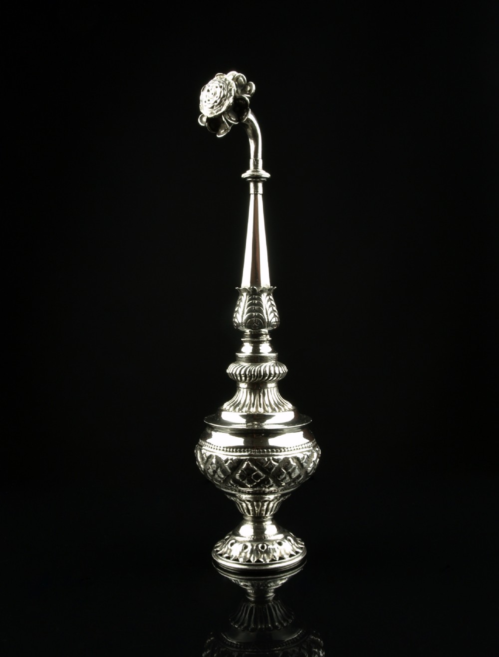 a fine mughal silver rosewater sprinkler maker 'sgk' northern india 19th century