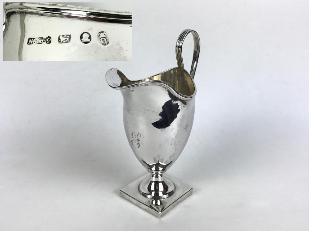 a scarce english provincial hallmarked sterling silver cream jug sheffield 1793 maker nathaniel smith co